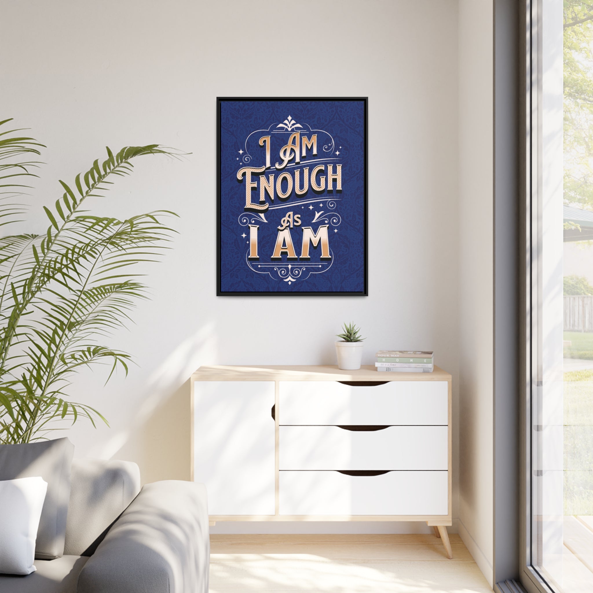 I Am Enough Framed Canvas - Navy