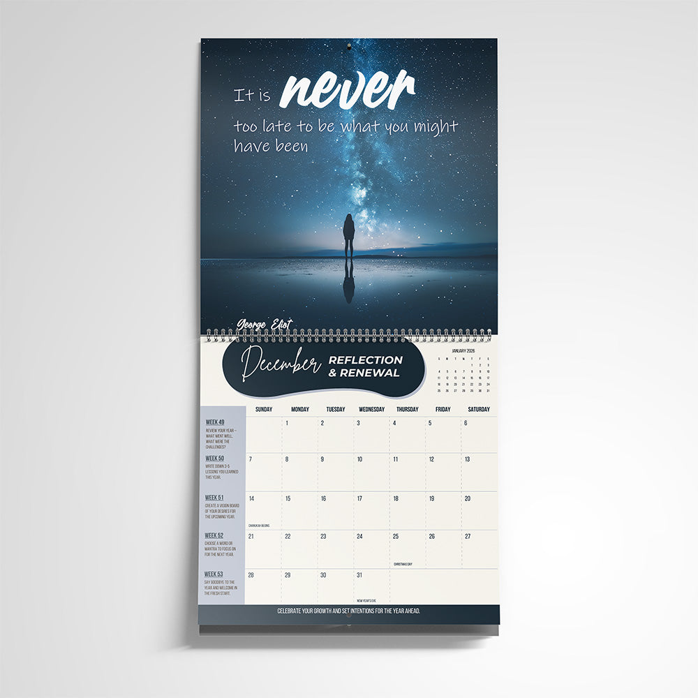 2025 Growth Calendar: 52 Weeks of Positive Change with stickers