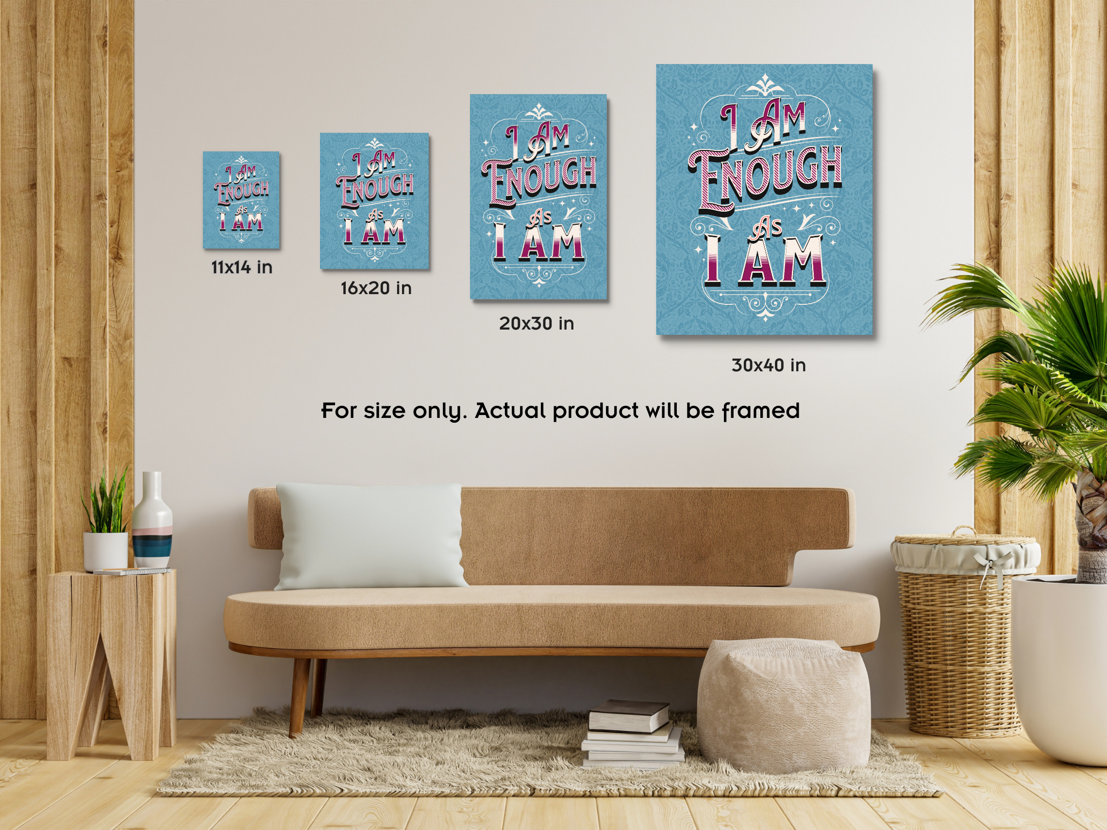 I Am Enough Framed Canvas - Blue