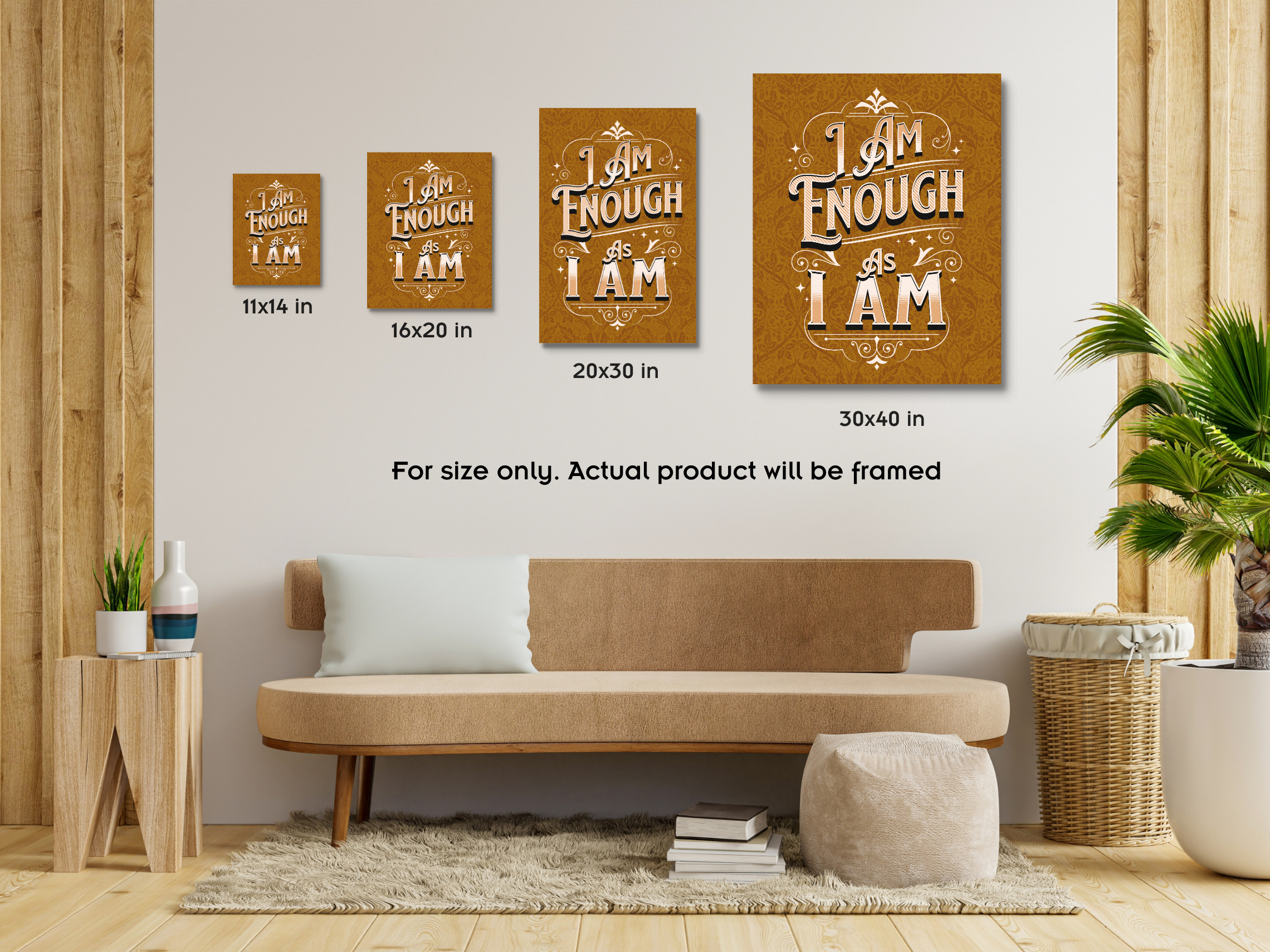 I Am Enough Framed Canvas - Gold