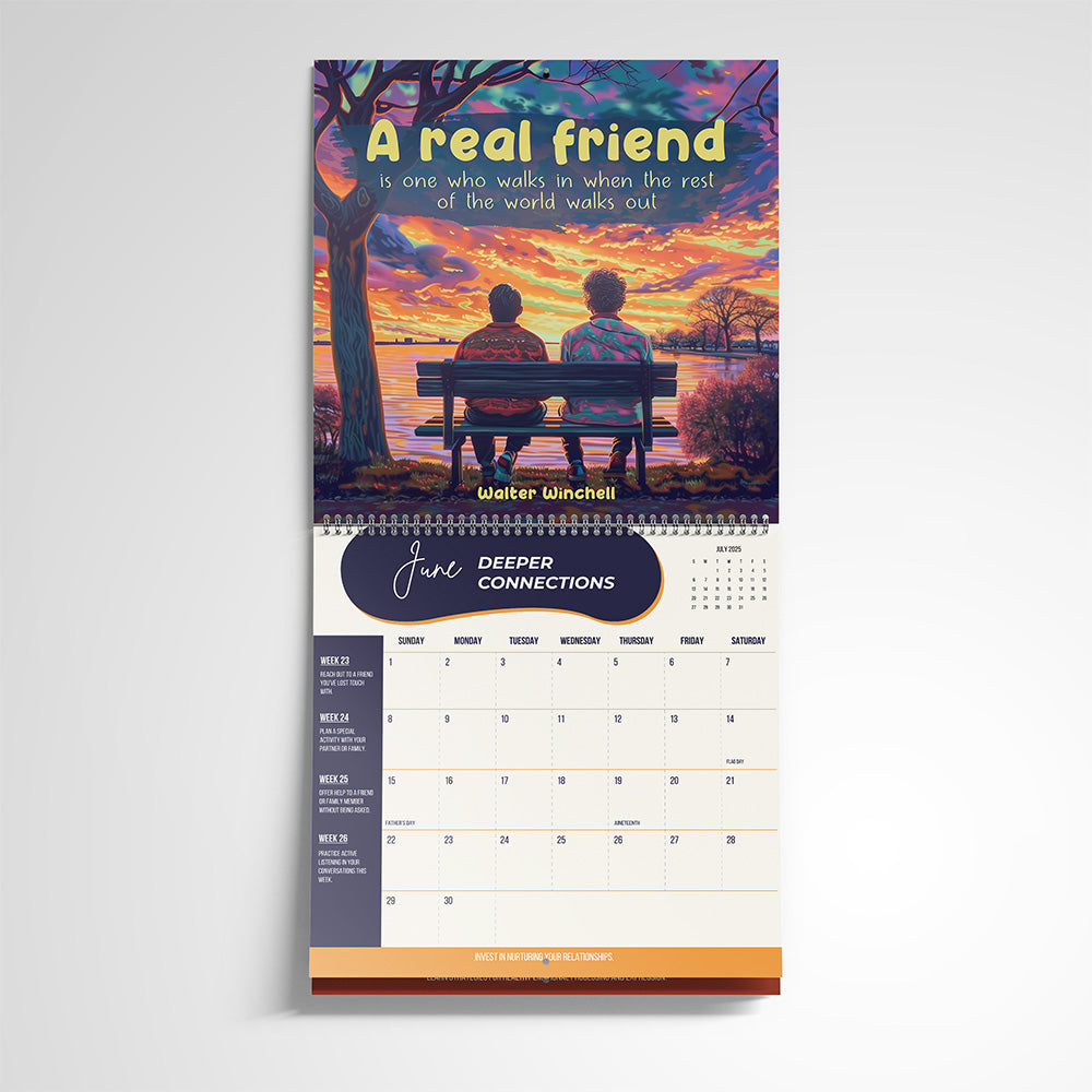 2025 Growth Calendar: 52 Weeks of Positive Change with stickers